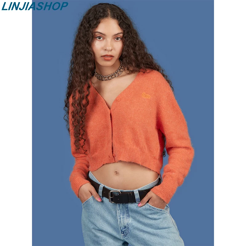 

Elegant casual women's sweaters long sleeve single breasted cardigans v neck crop top autumn outwear woman sweater