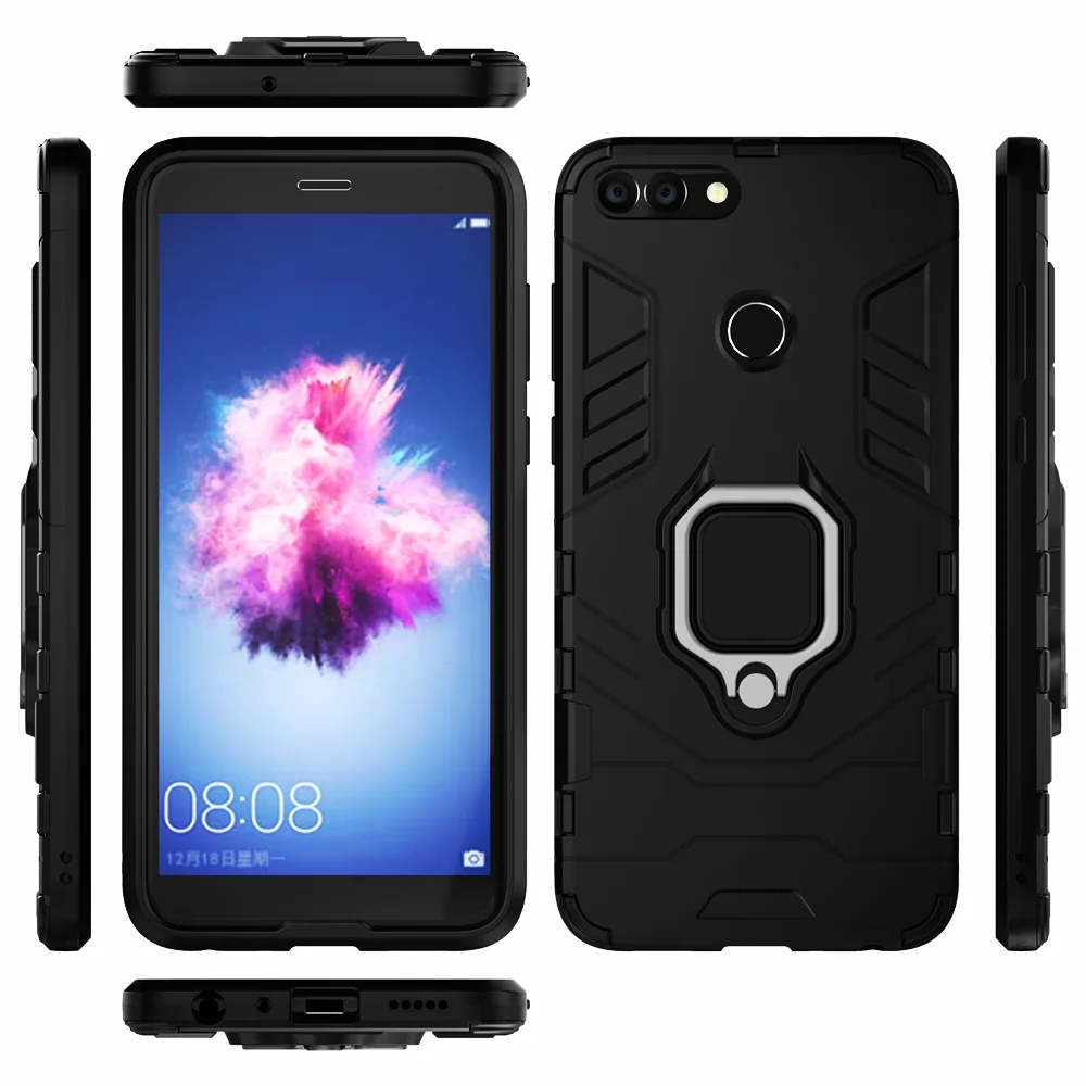 cellphone pouch Armor Case For Huawei P Smart 5.65inch Case Ring Holder Stand Cover For Huawei P Smart 2018 FIG-LX1 PSmart FIG-LA1 FIG-LX2 LX3 wallet cases