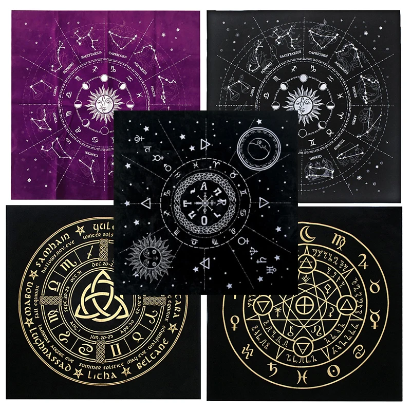 

24 Style Tarots Tablecloth Triple Moon Pentagrams Pagan Altar Cloth Flannel Tarots Cloth Divination Astrology Board Game 49x49cm