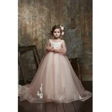 Новинка; кружевное Тюлевое платье для маленьких девочек; нарядное платье с длинными пышными рукавами; светильник; розовое платье для девочек; застежка-молния на спине и пуговицы