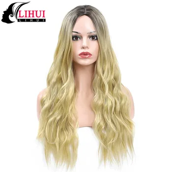 

LIHUI Long Water Wavy Middle Part Natural Hair Synthetic Wigs Hair Wigs For Women Heat Resistant Fiber Cosplay Natural Fiber