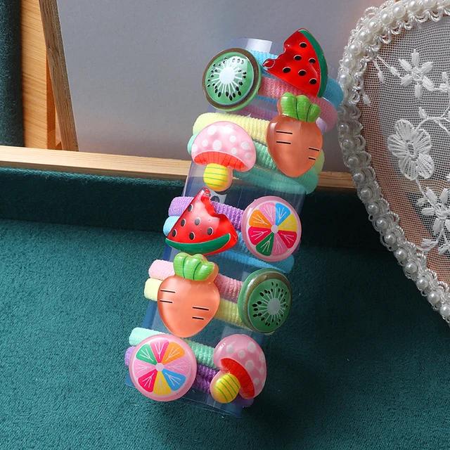 10PCS/Set Girls Rubber Band Elastic Hair bands Rainbow Cartoon Character Fruits Flower Headwear Girl Cute Sweet Hair Accessories style-8