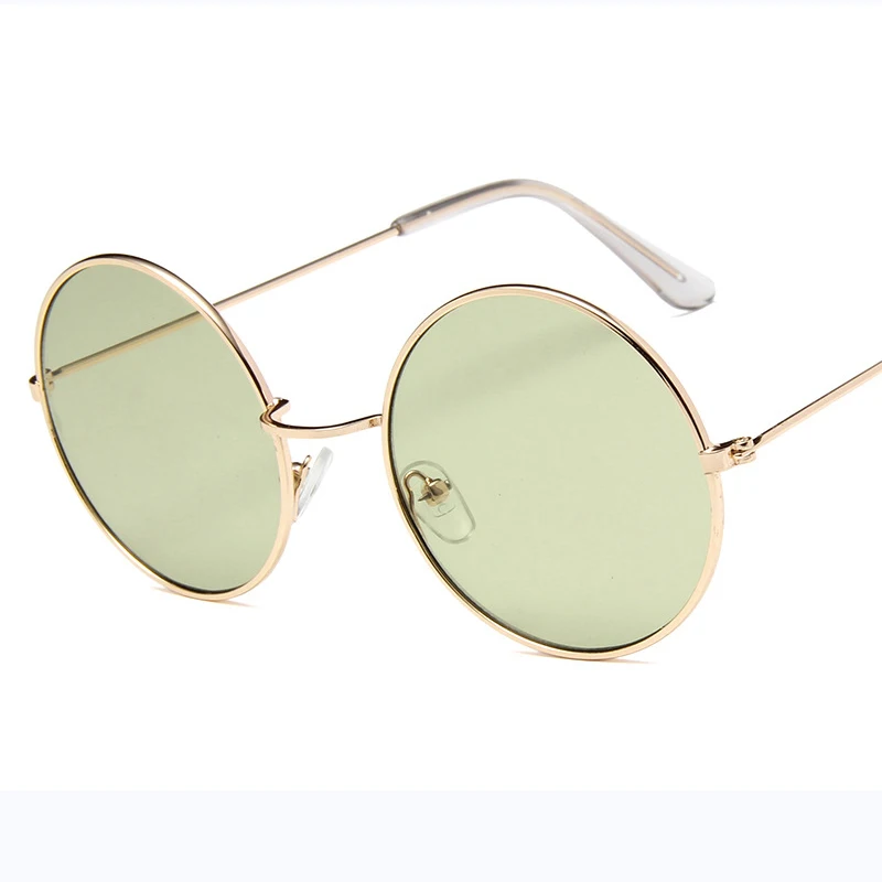 RBRARE, Круглые, милые, сексуальные, Ретро стиль, солнцезащитные очки для женщин, металлические, прозрачные, Ретро стиль, модные, цветные, океанские линзы, солнцезащитные очки - Цвет линз: Gold Green