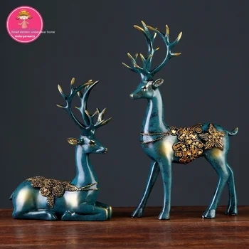 

European style 2 Pcs Resin Deer Figurine Statue Home Living Room Decor Crafts Sculpture Creative Gifts Modern Desktop Ornament