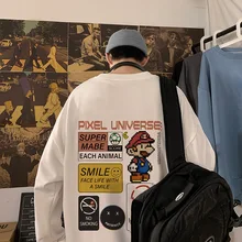 Hoodless camisola masculina ins primavera e outono maré marca mario solto jaqueta selvagem em torno do pescoço tendência casual roupas superiores t