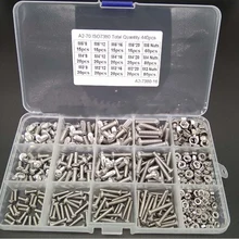 M2 m3 m4 m5 m6 hex botão soquete cabeça tampa parafuso porca sextavada máquina de rosca métrica parafuso sortimento kit conjunto 304 aço inoxidável