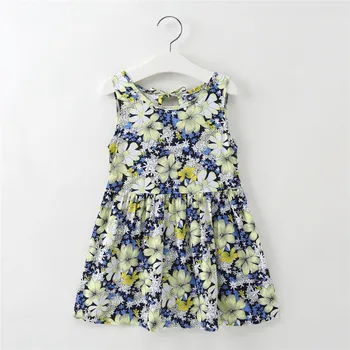 

summer kids baby girls sleeveless flower print dresses toddler children knee-length dress pretty princess casual clothes 2-7Y