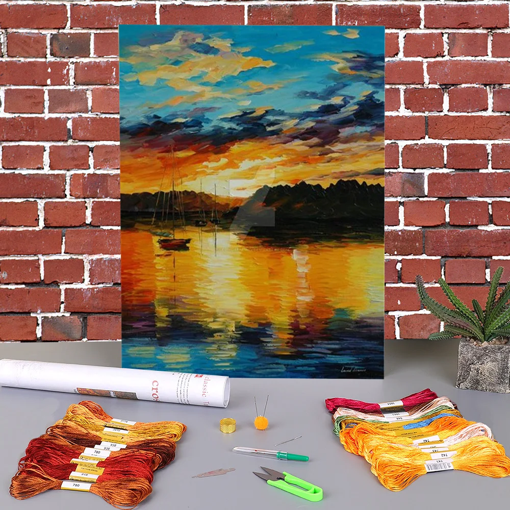 The Sunset Printed 11ct Cross Stitch Embroidery Kit Dmc Threads Craft