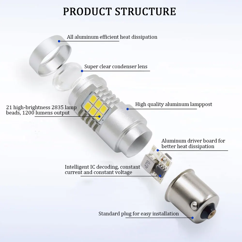Светодиодные Автомобильные лампы kammusi (2) белые без ошибок 1157 P21/5 Вт для Peugeot 308 408 3008