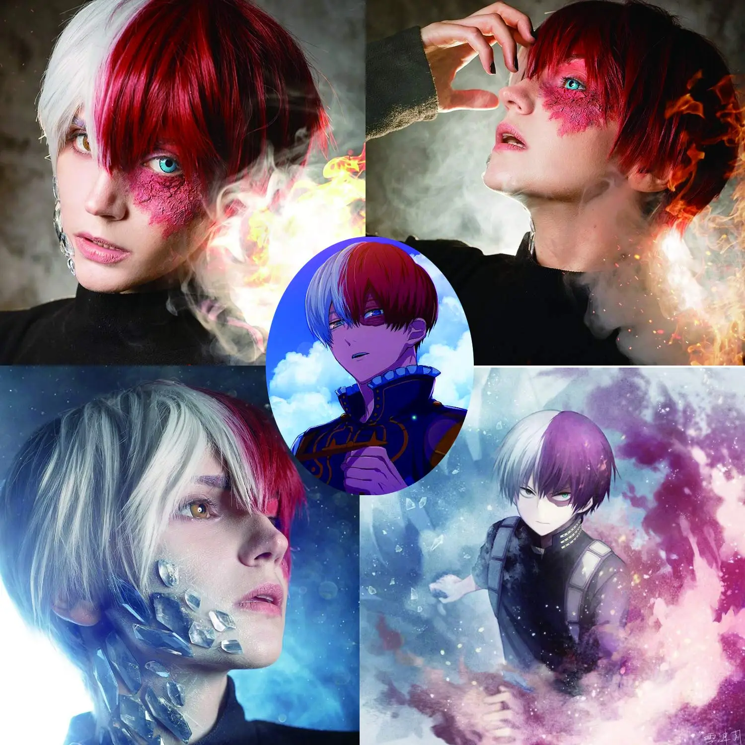 Короткий парик для косплея Todoroki парики My Hero Academy полусеребристый белый