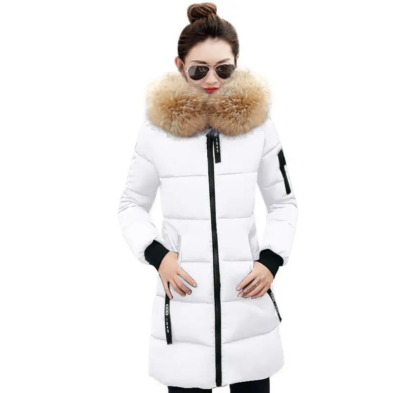 white 4 Женская парка, зимние пальто, длинные хлопковые повседневные меховые куртки с капюшоном, женские толстые теплые зимние парки, Женское пальто, пальто, новинка - Цвет: white 4