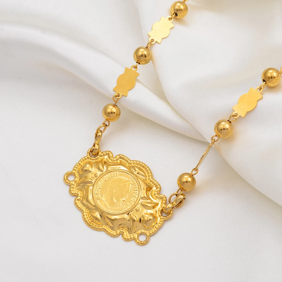 

Napoleon Coin Pendant Bead Necklace Micronesia Guam Hawaiian Metal Jewelry for Birthday Gift