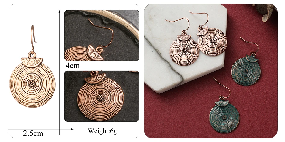 Ethnic Bohemia Vintage Earrings for Women Indian Jewelry Metal Tassel Fringe Drop Earrings Silver Rose Gold Bronze Geometric Leaf Round Circle Earring Wholesale Dropshipping (6)