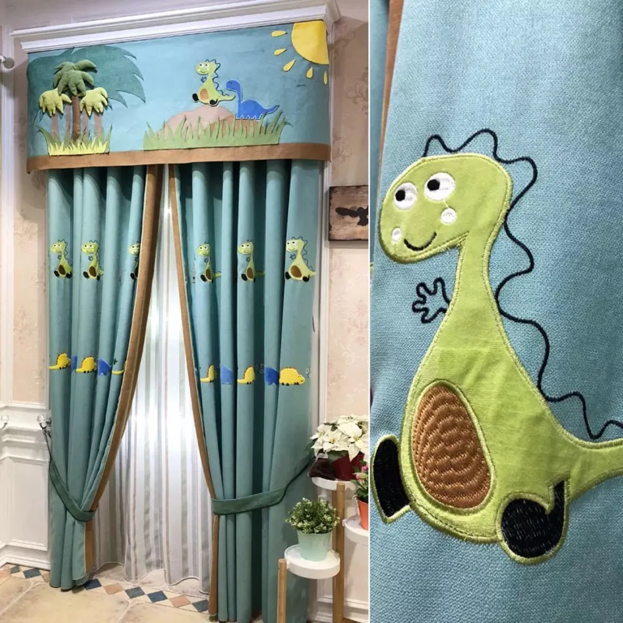 Cute Cartoon Dinosaur Modern Three dimensional Embroidery Shading