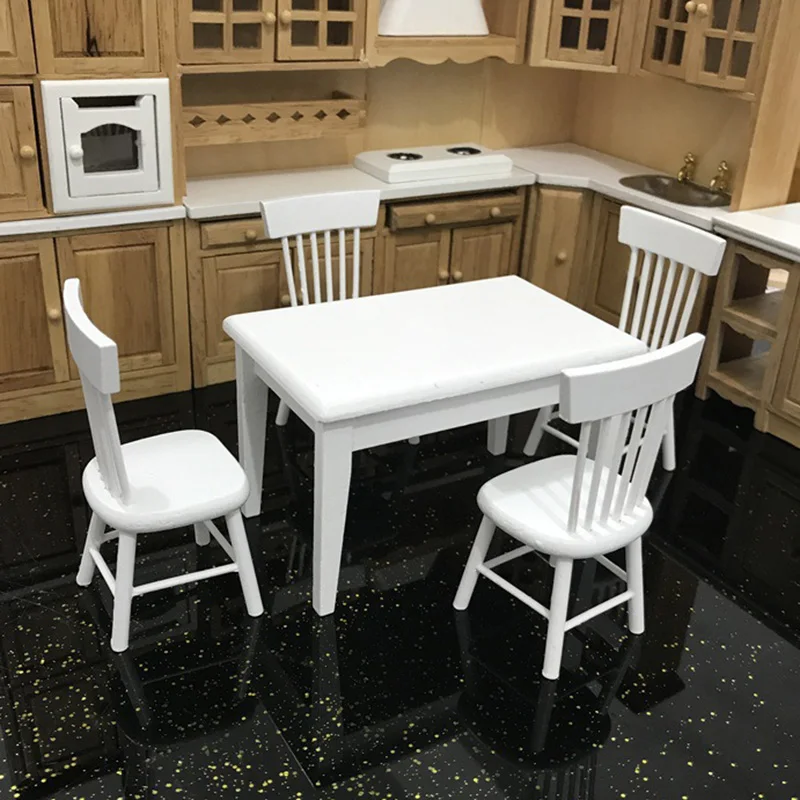  5 PCS Wooden Table Chair Set Mini Doll Furniture Model for 1/12 Dollhouse Play House Toys Hot Sales