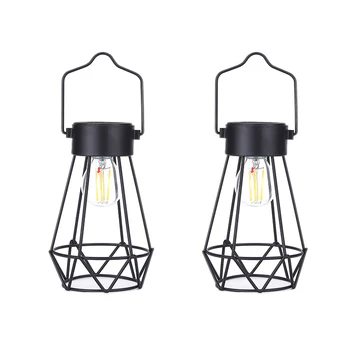 

2Pcs Creative Wrought Iron Retro Solar Lantern Hanging Light LED Yard Outdoor Patio Garden Lamp