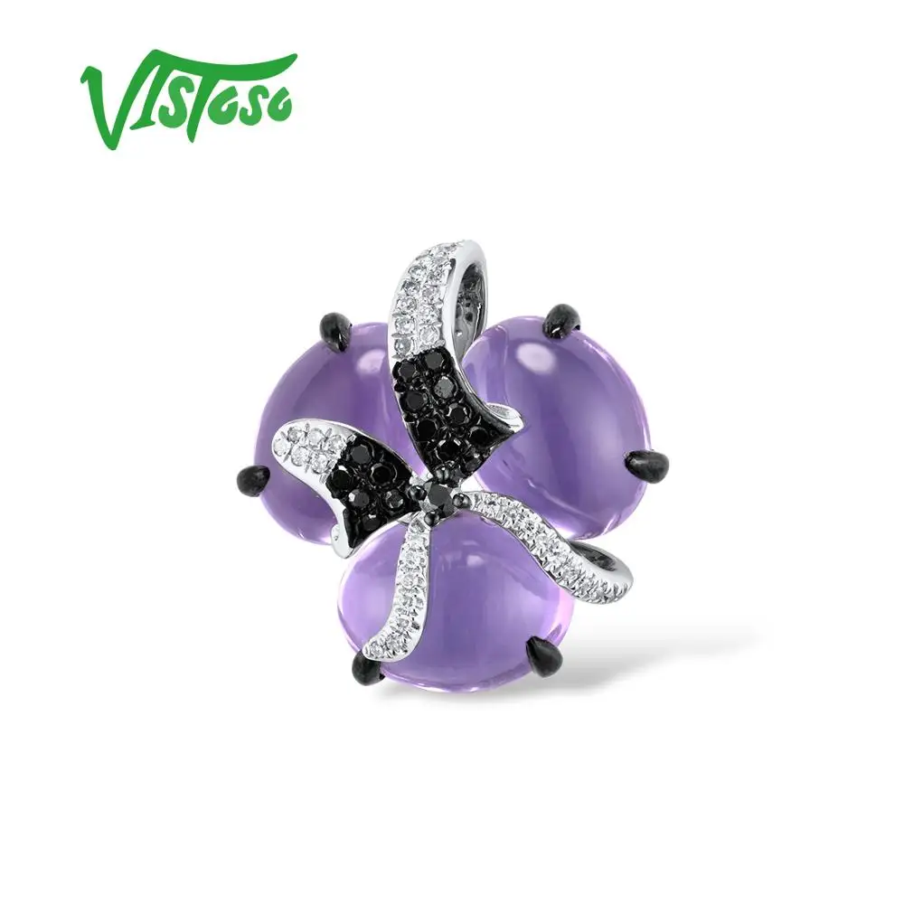 Женский кулон из белого золота VISTOSO Pure14K 585 блестящий белый и черный аметист