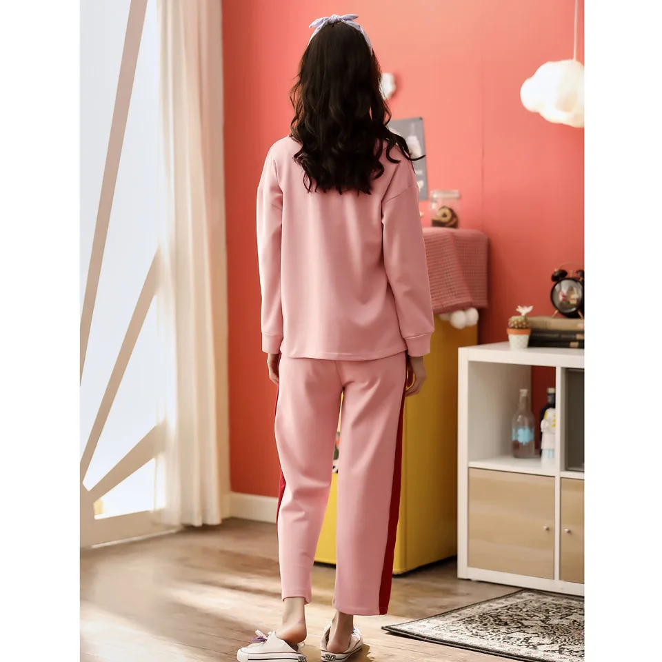 

New Style Pajamas Women's Spring And Autumn Cute Sweet Pure Cotton Long Sleeve Pullover Printed Tracksuit Cotton Casual Two-Piec