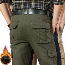 Зимние брюки карго мужские толстые теплые повседневные хлопковые флисовые брюки комбинезоны осенний многокарманный военный тактический прямые брюки