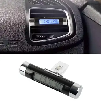 

1Pc Clip-on with Blue Backlight LCD 2In1 Air Vent Automotive Clock Calendar Car Clock Digital Automotive Thermometer for Car