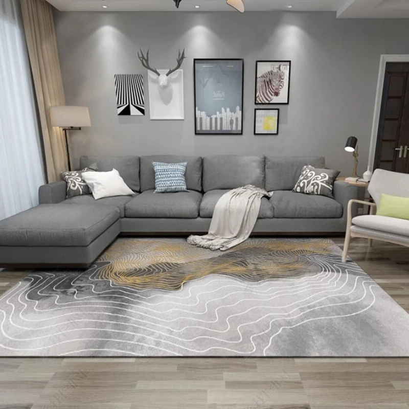 Абстрактные ковры в скандинавском геометрическом стиле, золотисто-белые ковры и ковры, гостиная, спальня, диван, Декор, нескользящий коврик
