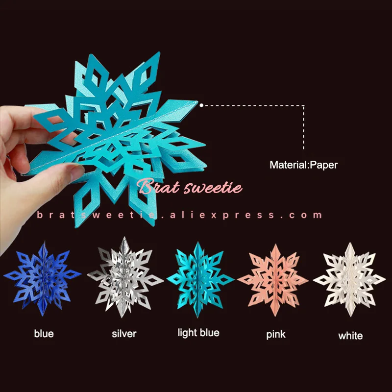 Вечерние комплекты Снежной Королевы белого и синего цвета для девочек на день рождения, Бумажные 3D Гирлянда из снежинок для украшения дома
