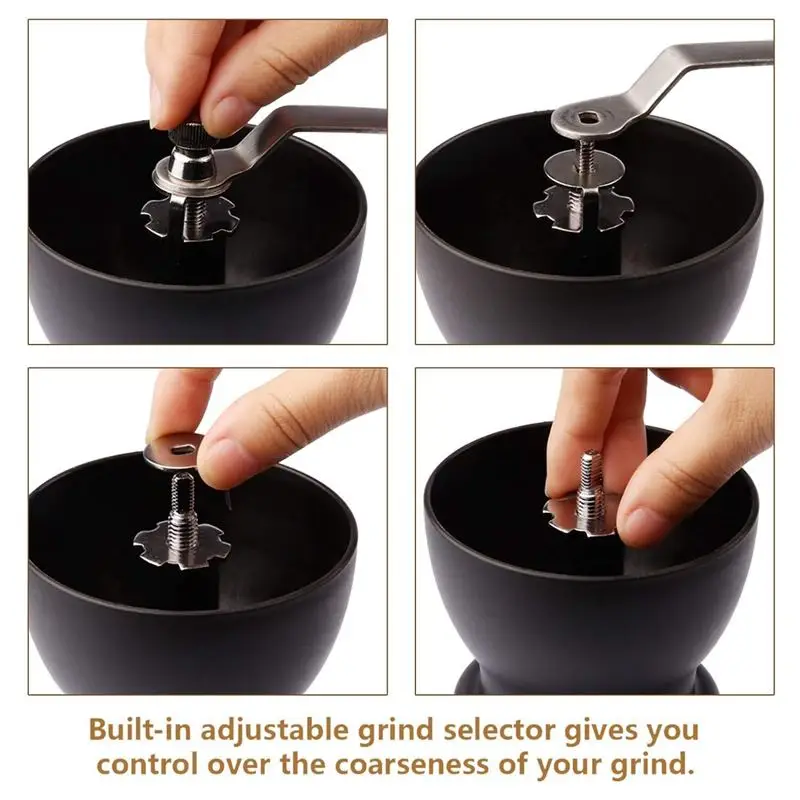 

Hot Sale Manual Coffee Grinder With Ceramic Burrs, Hand Coffee Mill With Two Glass Jars Brush And Tablespoon Scoop