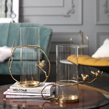 

Luxury Two Abstract Golden Birds Standing On The Branch Ornament Glass Art Vase Living Room Dining Room Coffee Table Decor Craft
