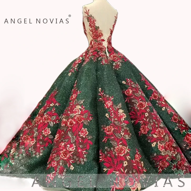 ANGEL NOVIAS, Длинное Пышное Бальное Платье, арабские свадебные платья,, с аппликацией, с блестками, Vestido de Novia, свадебные платья