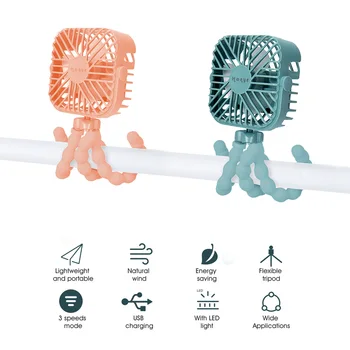 

3 Speeds Mini USB Charging Handheld Fan Portable Car Seat Stroller Cooling Fan with Flexible Tripod LED Light