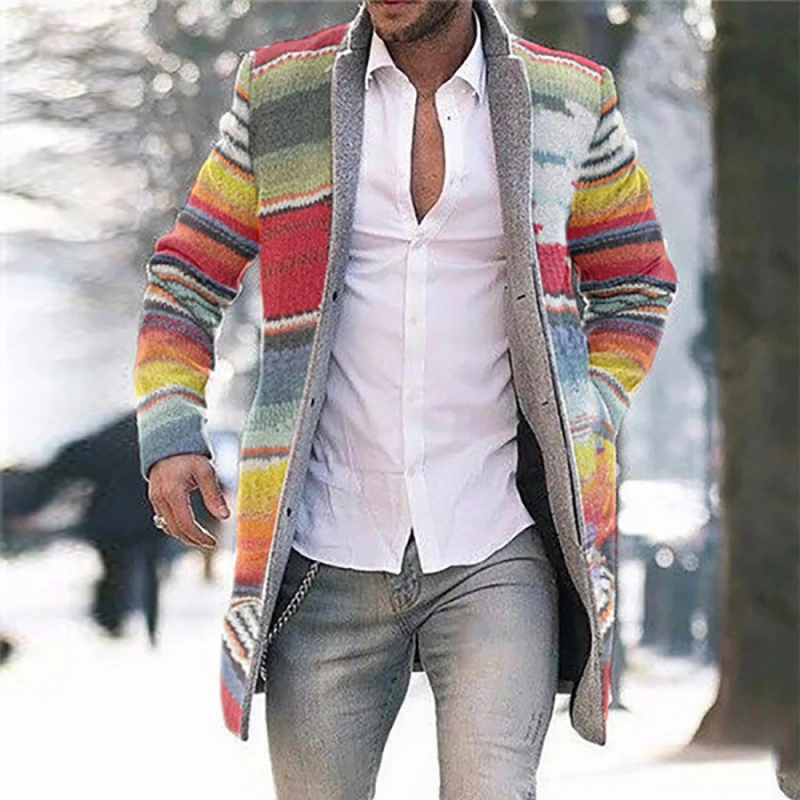 Мужская одежда джентльмен бизнес длинный Тренч пальто Тонкий теплый кардиган принт толстый пальто куртка повседневная средней длины