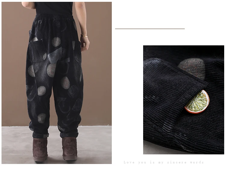 Winter Pants Women Large size Loose Corduroy Trousers New Elastic Waist pocket Geometric Casual Ladies All-match Pants