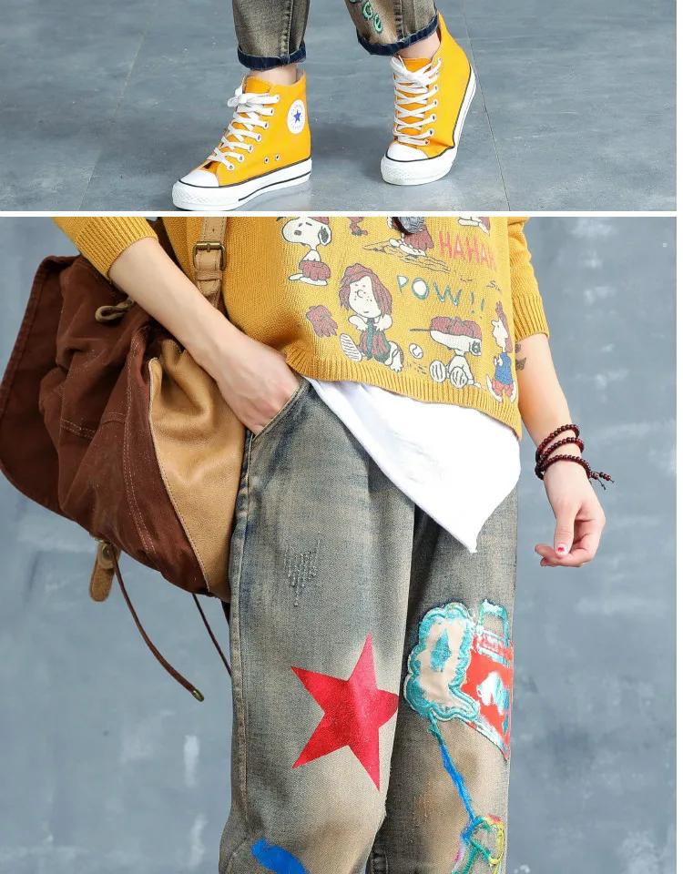Max LuLu/Осенняя мода в Корейском стиле; женская уличная одежда в стиле панк; женские окрашенные рваные джинсы; Винтажные эластичные шаровары с вышивкой