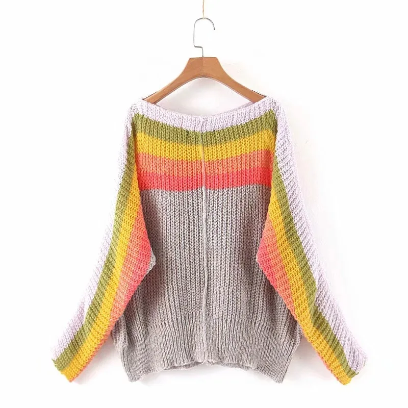 TEELYNN негабаритный свитер в радужную полоску пуловеры длинный рукав женский свитер Осень Зима теплые свитера в стиле бохо свободный свитер