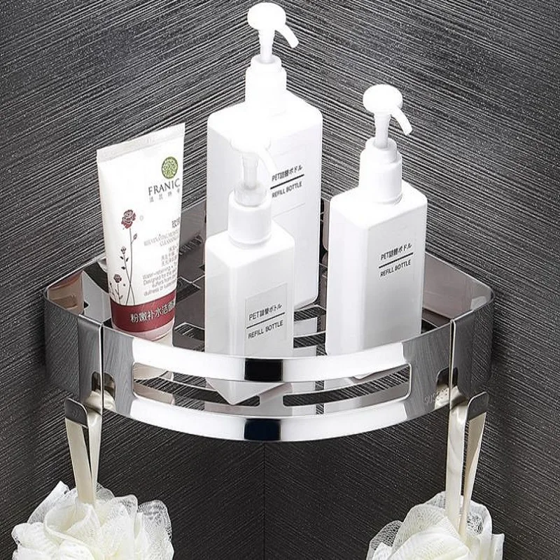 

Free punching bathroom rack 304 stainless steel single deck triangle basket bathroom Storage rack