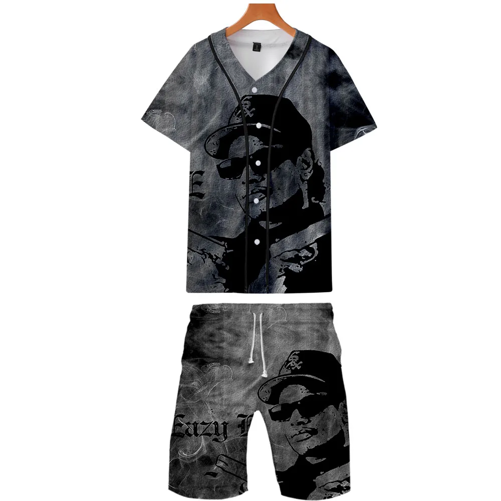 Гангста рэп Eazy E модные мужские рубашки+ шорты комплект Летняя Повседневная рубашка с принтом Homme Короткий Мужской костюм наборы плюс размер дропшиппинг