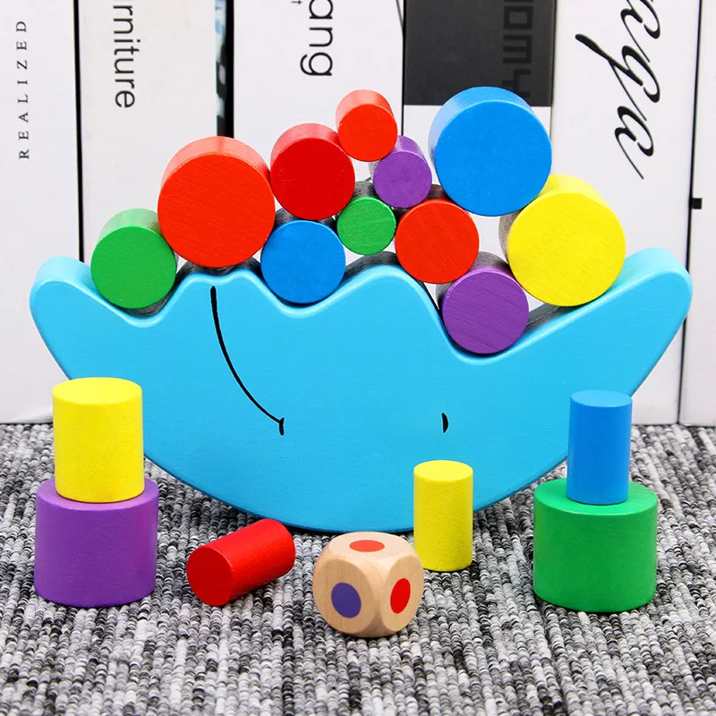 

Wooden Moon Balance Building Blocks Children Hand-Eye Coordination Educational Color Jenga Heap Tower Toy