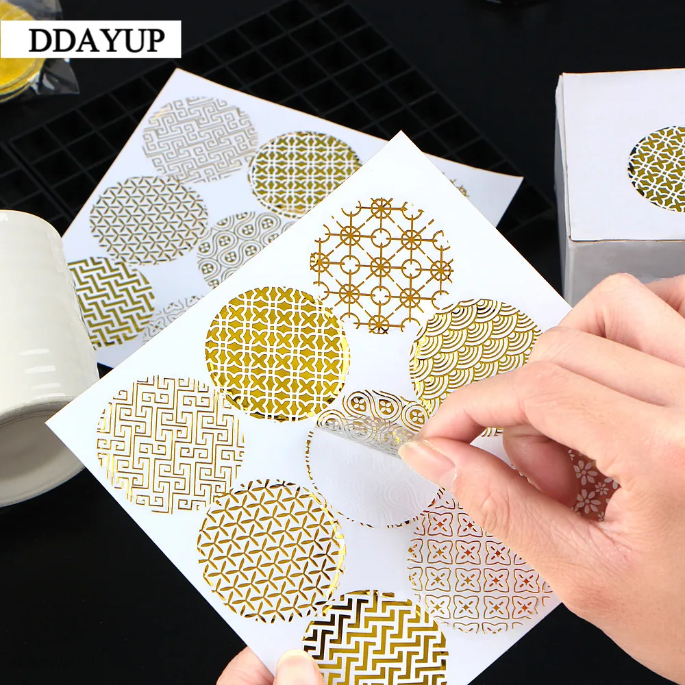 90pcs/lot Transparent Foil Gold Label Sticker Circular Sealing Label Sticker PVC Transparent DIY Label Diameter 4cm