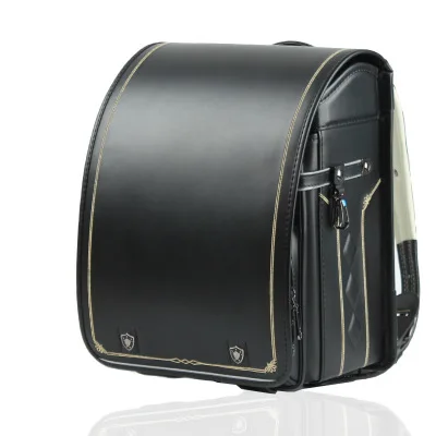 new Japan school bag for boys brand orthopedic backpack high quality PU leather student backpack kids primary school bag - Цвет: Black gold thread