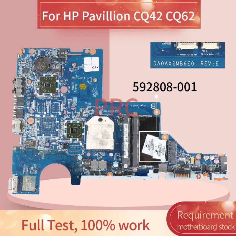 

592808-001 592808-501 For HP Pavillion CQ42 CQ62 Notebook Mainboard DA0AX2MB6E0 AMD DDR3 Laptop Motherboard