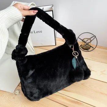 

Women's Bag Small Shoulder Bags Faux Fur Purse And Handbag Winter Plush Hand Bags For Women 2020 Desinger Handbags Bolsa Fminina