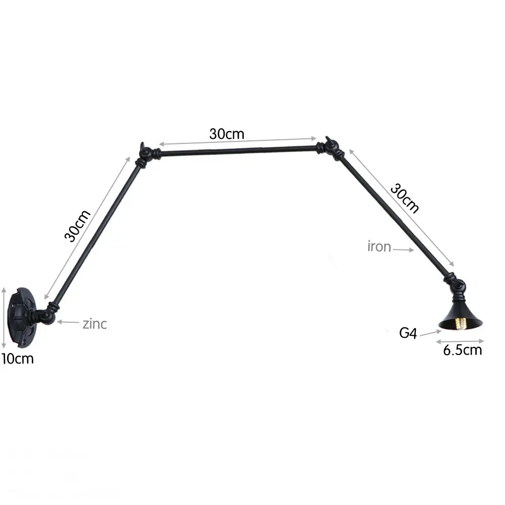 Качели настенный светильник с длинным кронштейном регулируемый шарнир Лофт складные руки Американский железный черный настенный светильник винтажный Спальня Кабинет лампы для чтения - Цвет абажура: 30cm