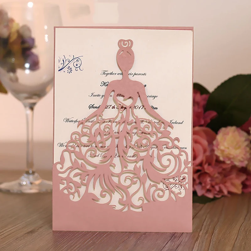  25Pcs Personalised Hollow Pink Flower Laser Cut Wedding Party Invitations Cards - 4.0005E+12