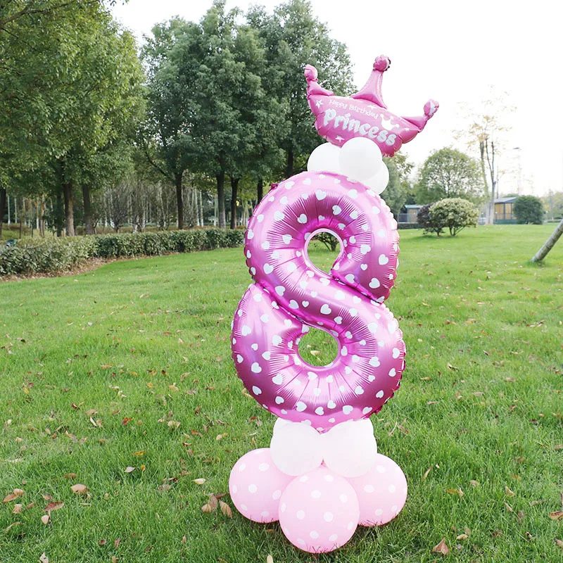 17 шт. 30 дюймов розовые синие воздушные шары с числами детский душ фольги горошек латексные шары ребенок 0-9 день рождения Декор Стенд набор globos - Цвет: Pink 8 set