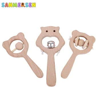 

Baby Beech Wooden Rattle Teethers Toys Montessori Gym Grasp Puzzle Wooden Baby Rattle Teether Souptoys Attention Enhancing Toys