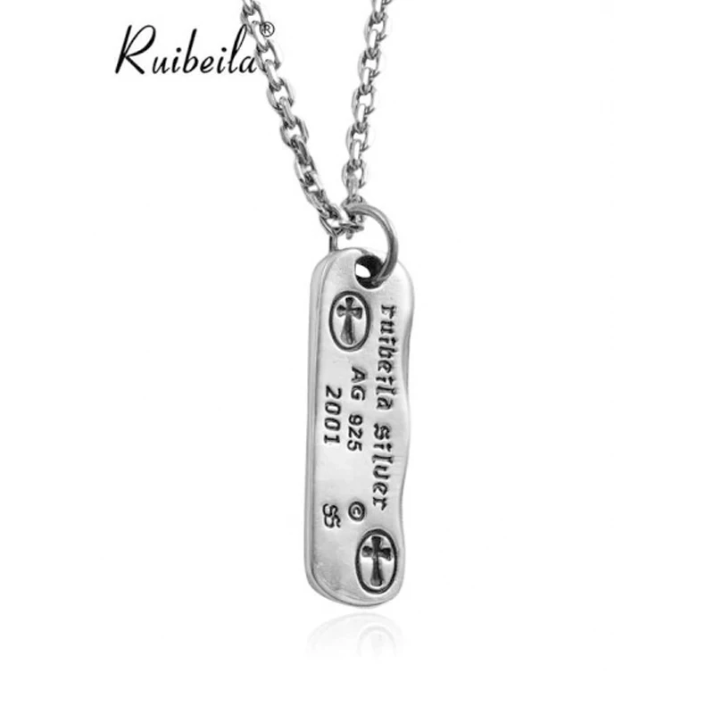 

Ruibeila Marque Véritable 925 Argent Rétro Rectangulaire Militaire Marque Pendentif Hommes et Femmes Collier Hip Hop Cadeau