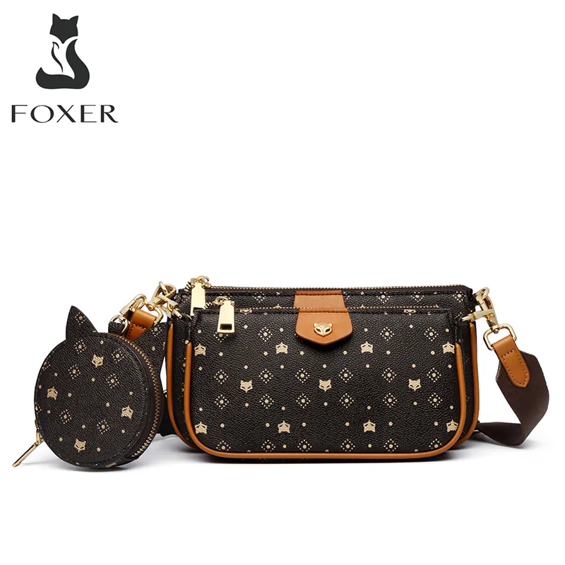 FOXER-Bolso cruzado 3 en 1 con monograma para mujer, bandolera con monedero extraíble de PVC, a la moda, 2020