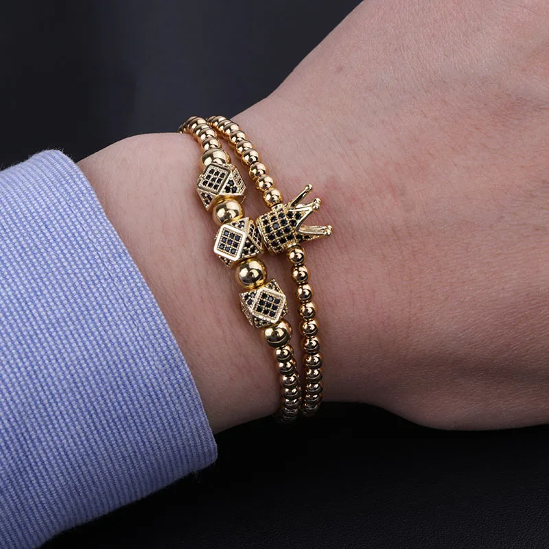 High Quality CZ Micro Pave Crown Charm Stainless Steel Beads Adjustable Bracelet Men Jewelry - Image 6