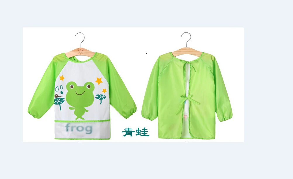 Pudcoco Lovely Kid Baby Boy Girl Cartoon Printed Waterproof Long Sleeve Bib Feeding Apron - Цвет: Зеленый