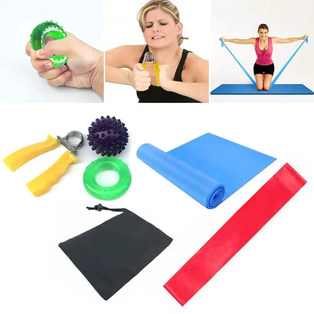 US $8.35 6pcs/set Fitness Equipment Spring Finger Grip Massage Ball O-shaped Grip Ring Resistance Band Bag f